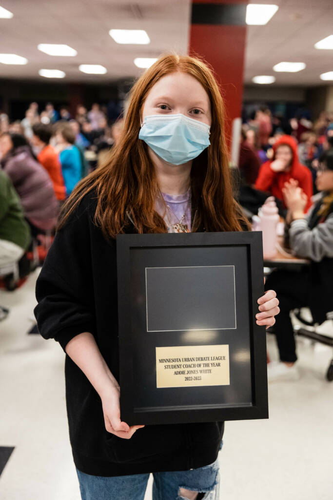 Addie Jones White poses with award